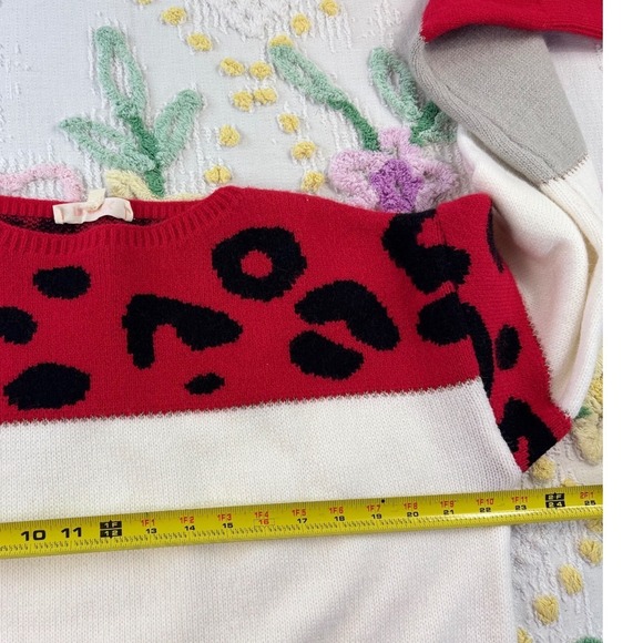 Mazik Womens Colorblock Leopard Print Knit Sweater Red White Grey MK8051 Size M - Picture 7 of 9